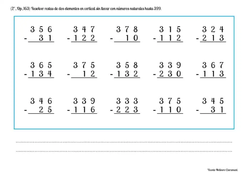 📚 Restar del 0 al 400 📚 2º Educación Primaria