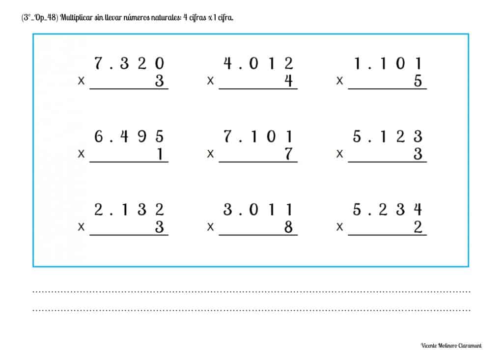 hojas de trabajo de matematicas multiplicacion 3er grado