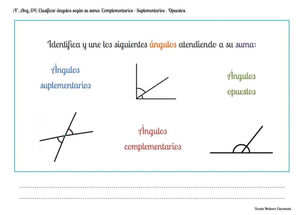 hoja de trabajo de angulos complementarios