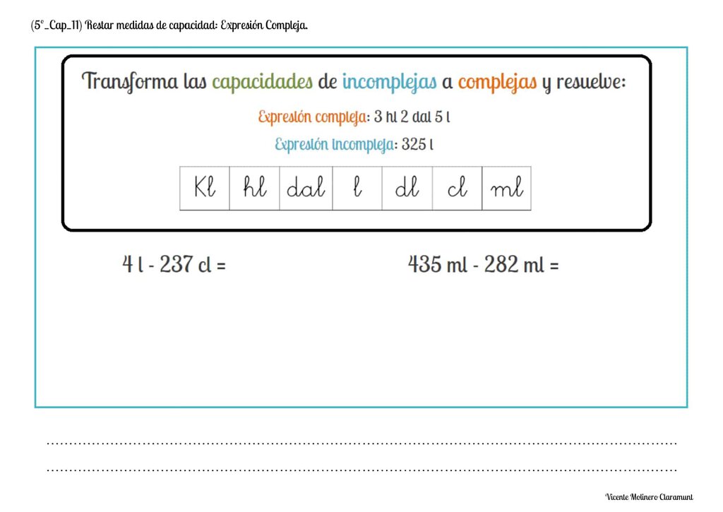 Restar medidas de capacidad en Expresión Compleja