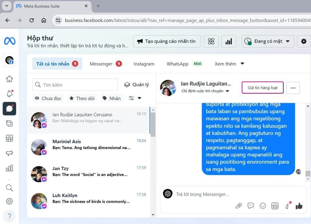 Hướng dẫn gửi tin nhắn hàng loạt trên Fanpage 8 Gửi tin nhắn hàng loạt messenger