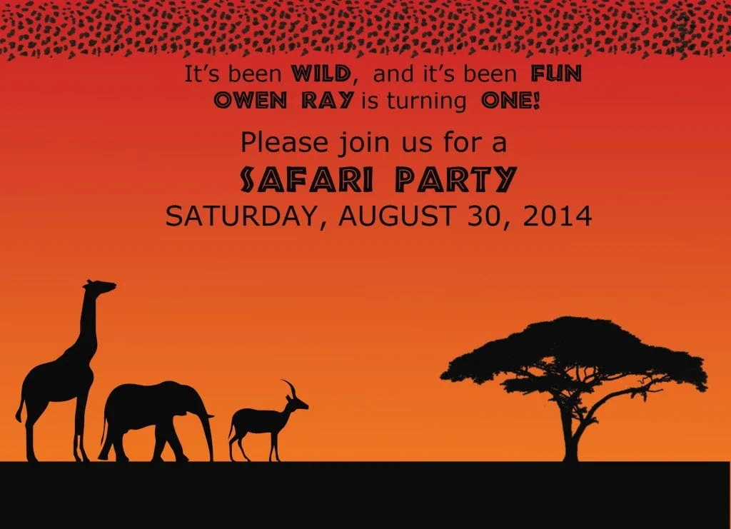 safari theme birthday invitation orange orange background with black animal shadows