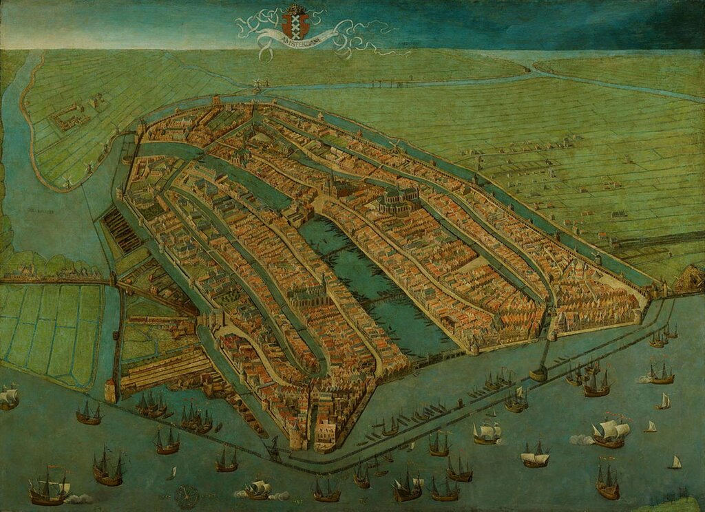 Oldest surviving map of Amsterdam, 1538, looking south (Anthonisz 1538, Amsterdam Museum)