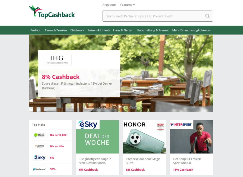 TopCashback-Startseite