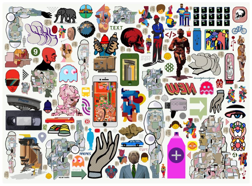 a big poster of many many small illustration organized into visual order