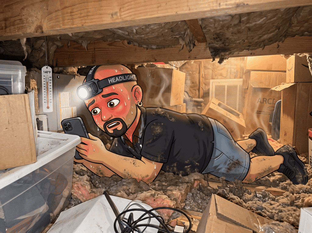 Attic HVAC air handler checked during a four point inspection
