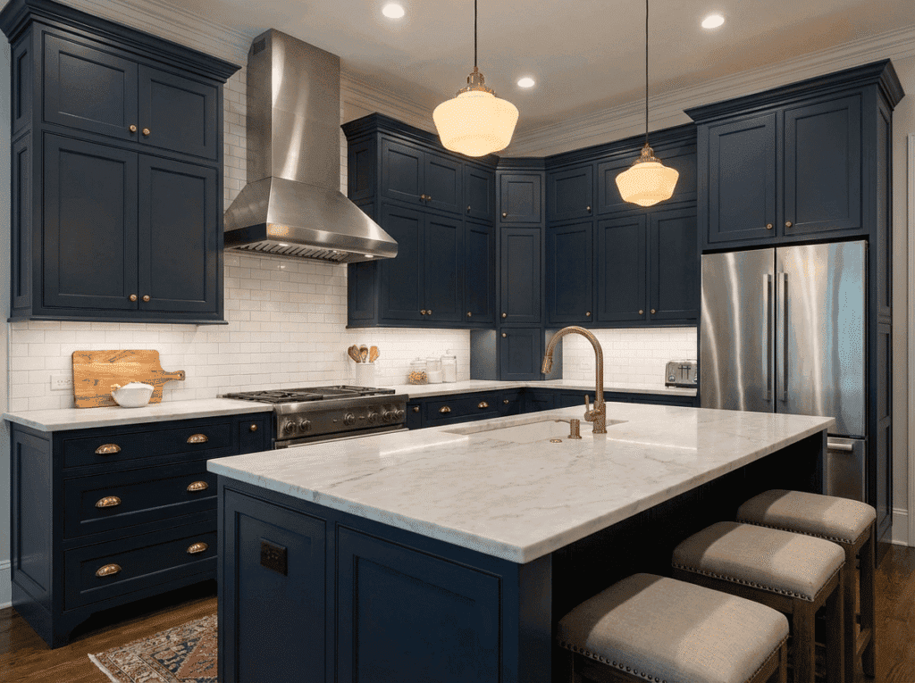 Why Shaker-Style Kitchens Are More Popular Than Ever - navy shaker kitchen