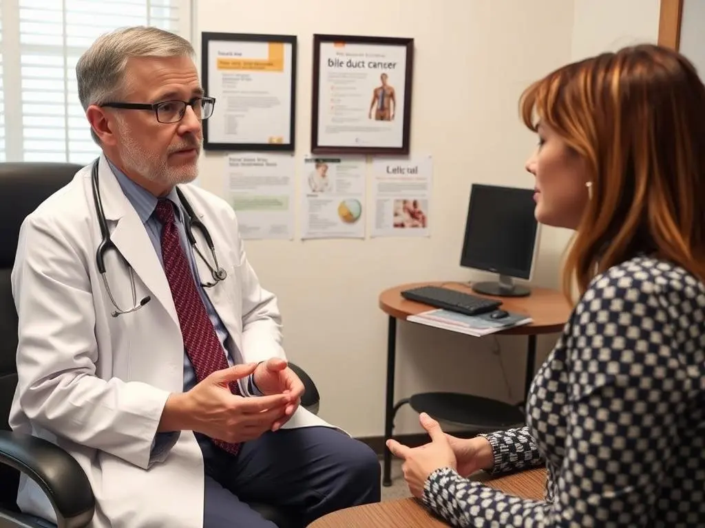 Doctor answering patient questions about bile duct cancer