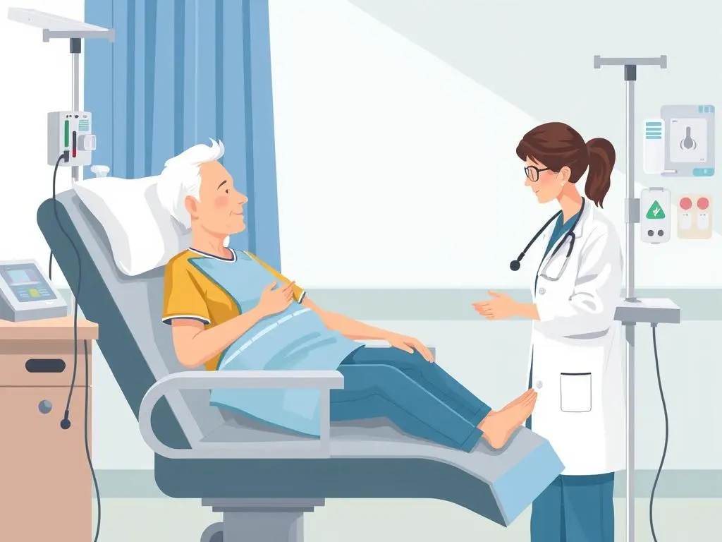 Patient receiving chemotherapy treatment for bile duct cancer