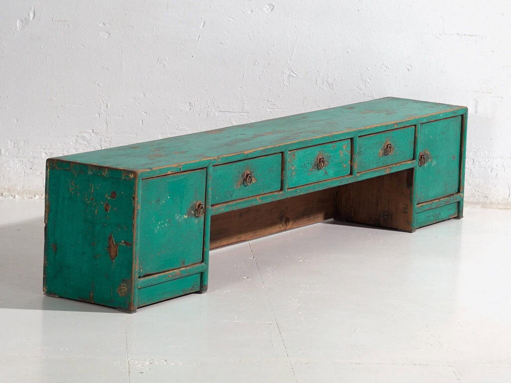 Mueble TV oriental antiguo de color verde turquesa (c.1900) #26