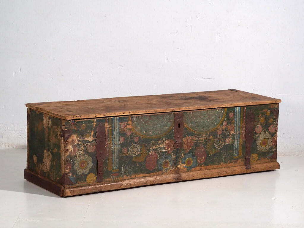 Antique hand painted trunk with floral motifs (Year 1869) #98