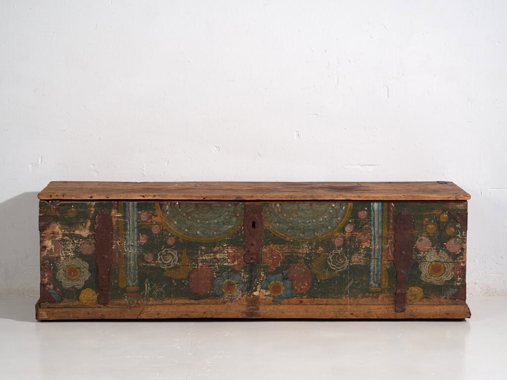 Antique hand painted trunk with floral motifs (Year 1869) #98