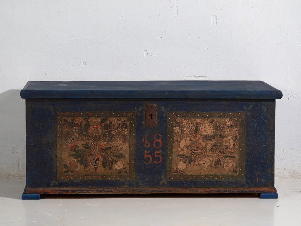 Antique navy blue bridal trunk (Year 1855) #13