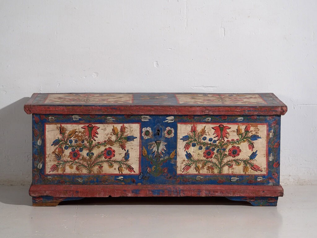 Antique blue folk art style chest (c.1920) #93