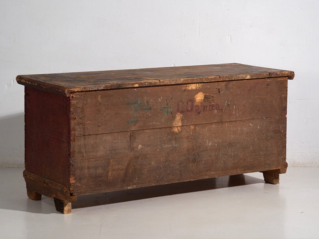 Antique wooden chest with blue floral panels (Year 1905) #99