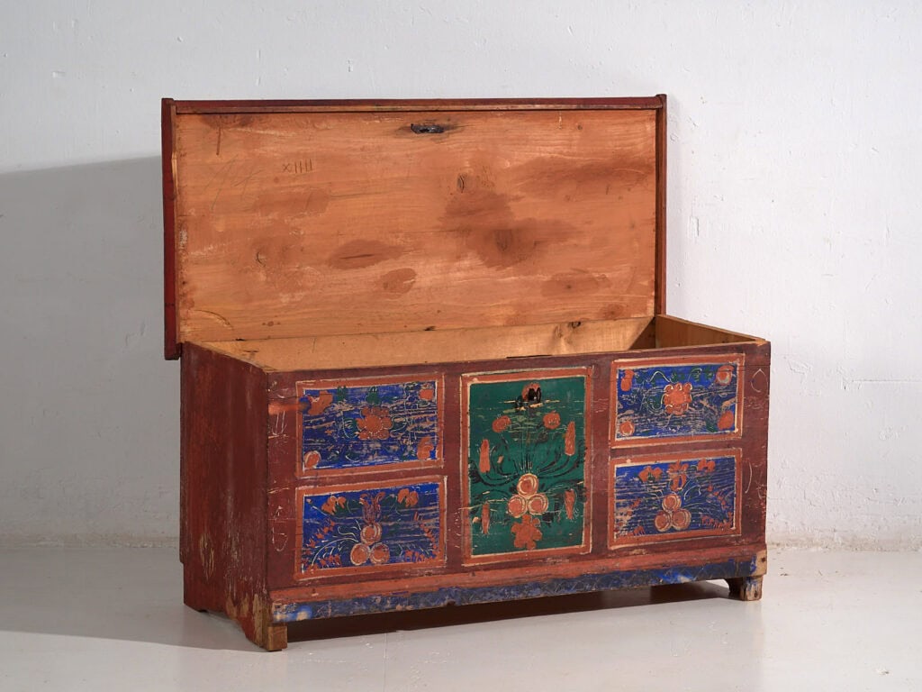 Antique hand painted chest with floral motifs (Year 1907) #100