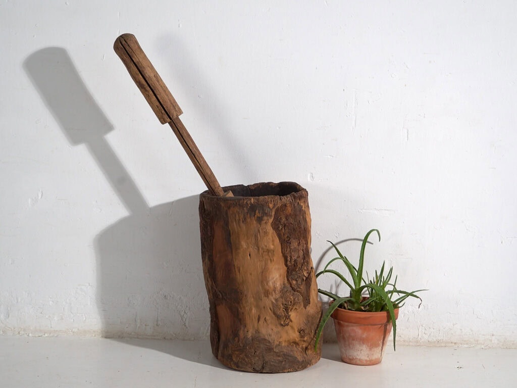 Antiguo mortero grande de estilo wabi-sabi (c.1920) #4