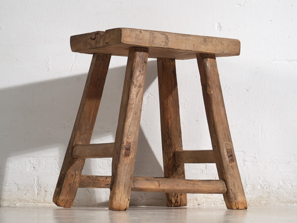 Tabouret ancien en bois massif (c.1900) #12