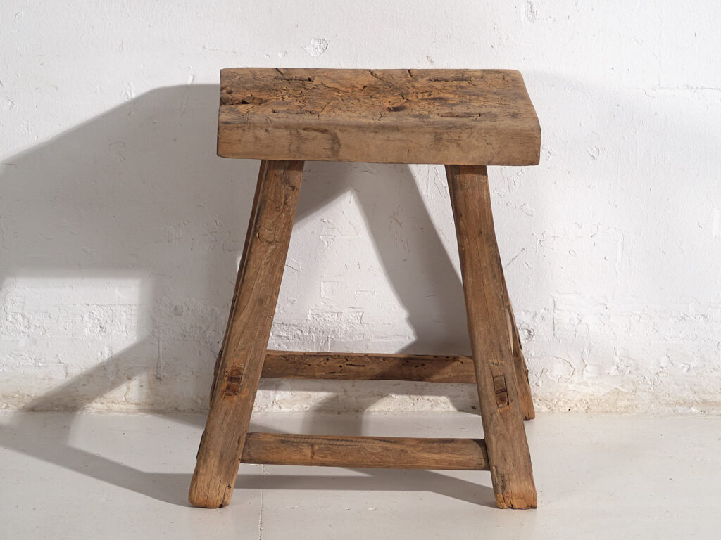 Tabouret ancien en bois massif (c.1900) #12