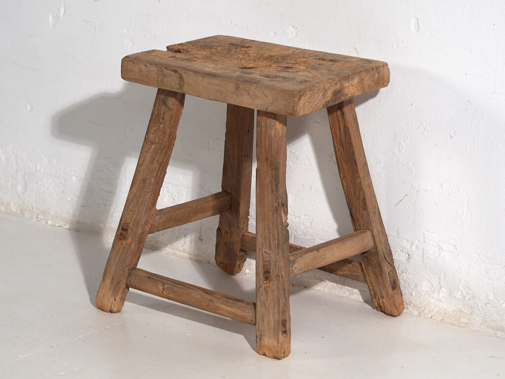 Tabouret ancien en bois massif (c.1900) #12