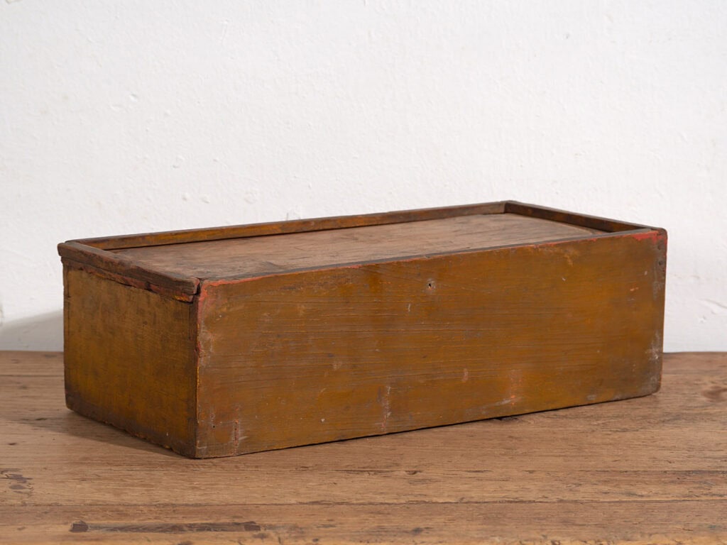 Antique Asian ochre colored box with painted lotus flowers (c.1900) #1