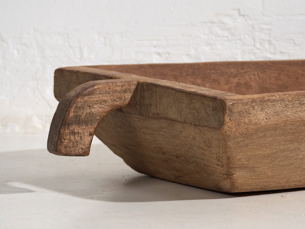 Plateau ancien en bois massif avec poignée (c.1900) #8