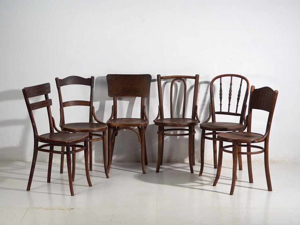 Chaises de salle à manger anciennes (c.1920). Ensemble de 6 pièces n°3