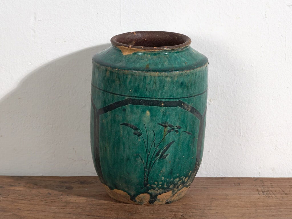 Antique enameled vase with vegetal motifs (c.1820) #15