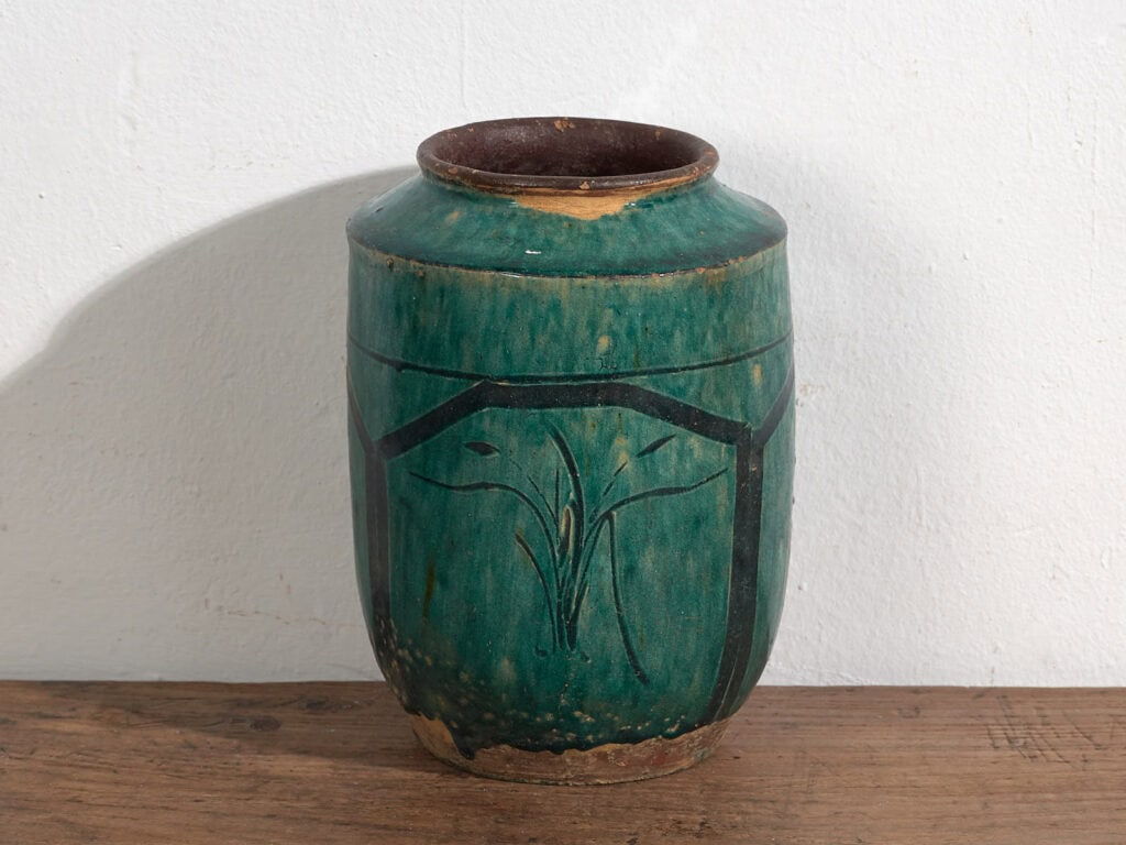 Antique enameled vase with vegetal motifs (c.1820) #15