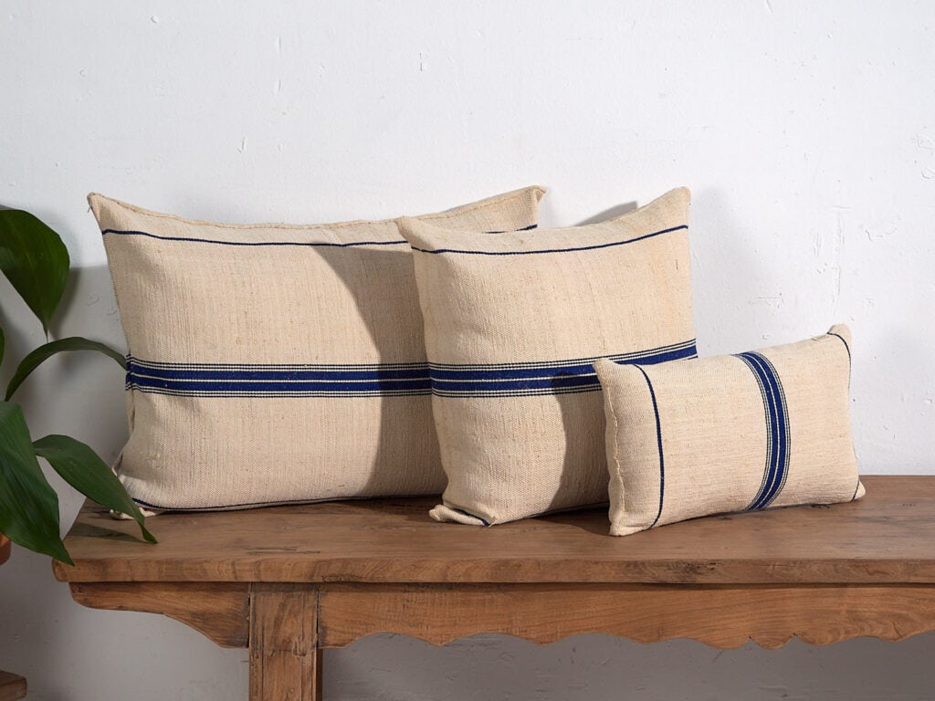 Coussins en lin antique bleu #2