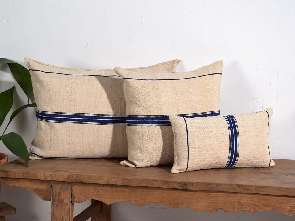 Coussins en lin antique bleu #2