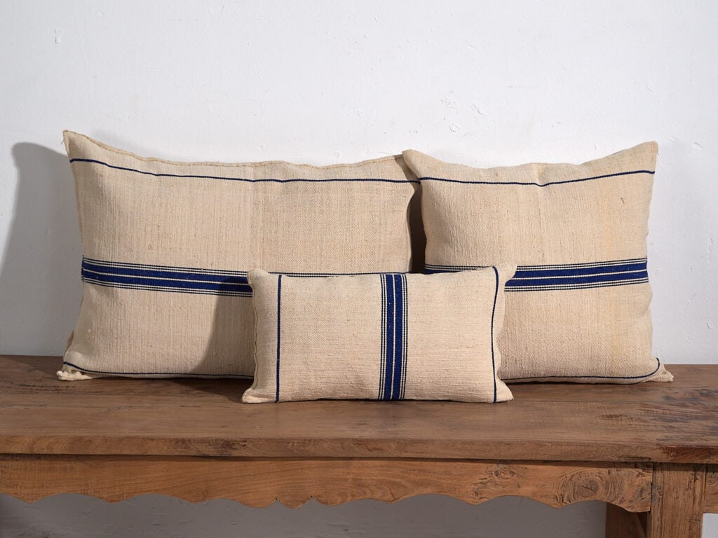 Coussins en lin antique bleu #2
