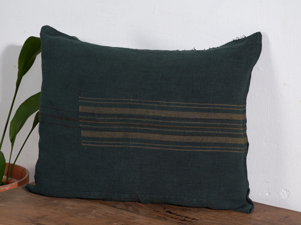 Antique green linen cushion #1