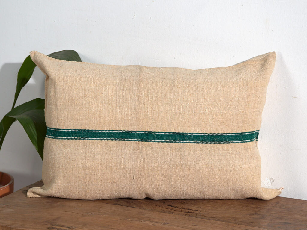 Antique linen cushions with green stripes #1