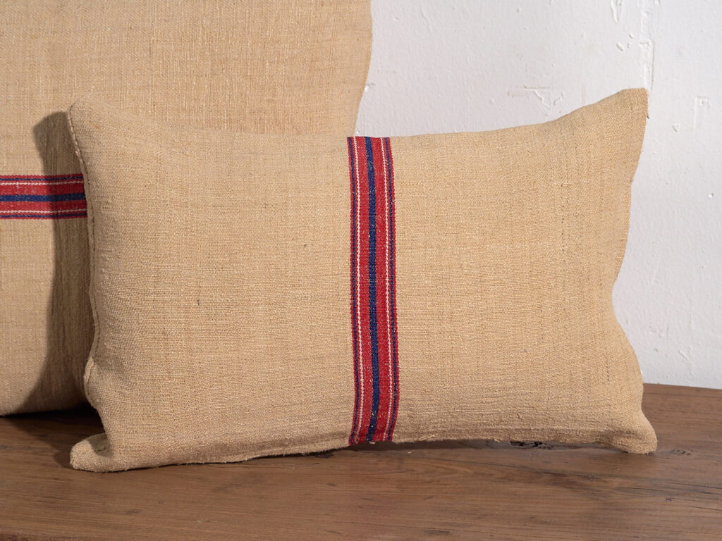 Red and blue striped antique linen cushions #2