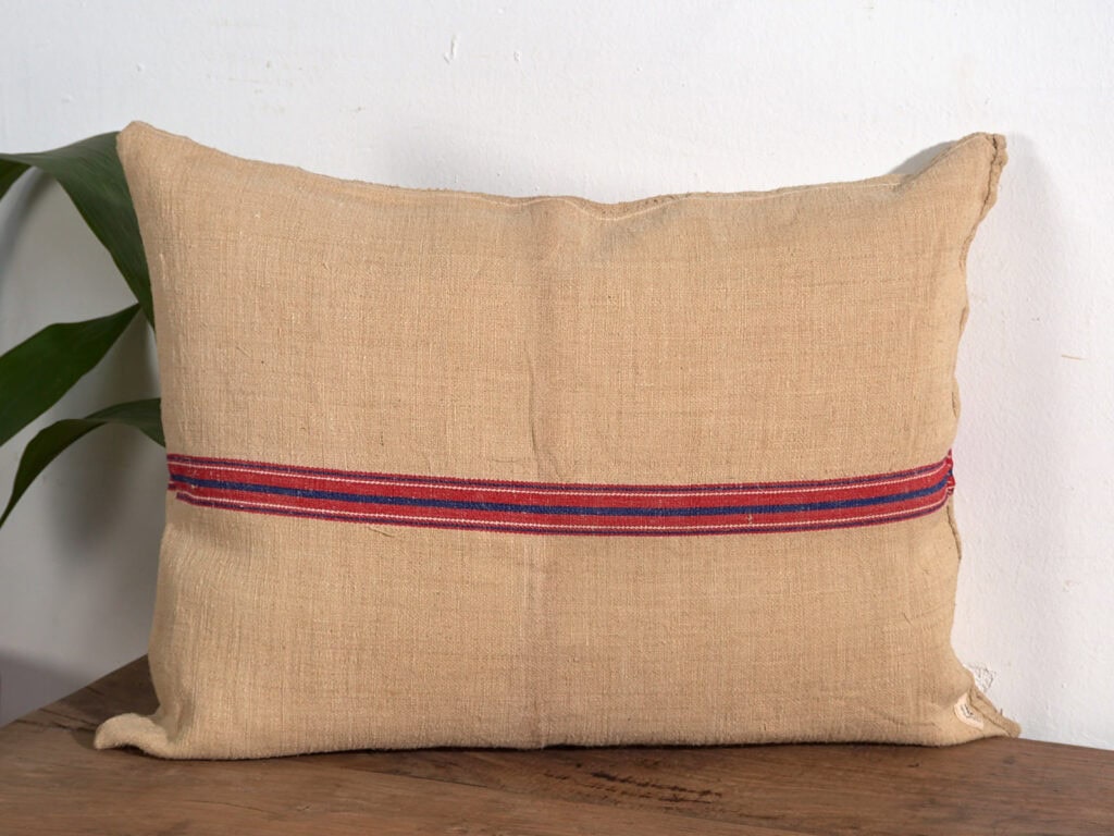 Antique linen cushions with red and blue stripes #2