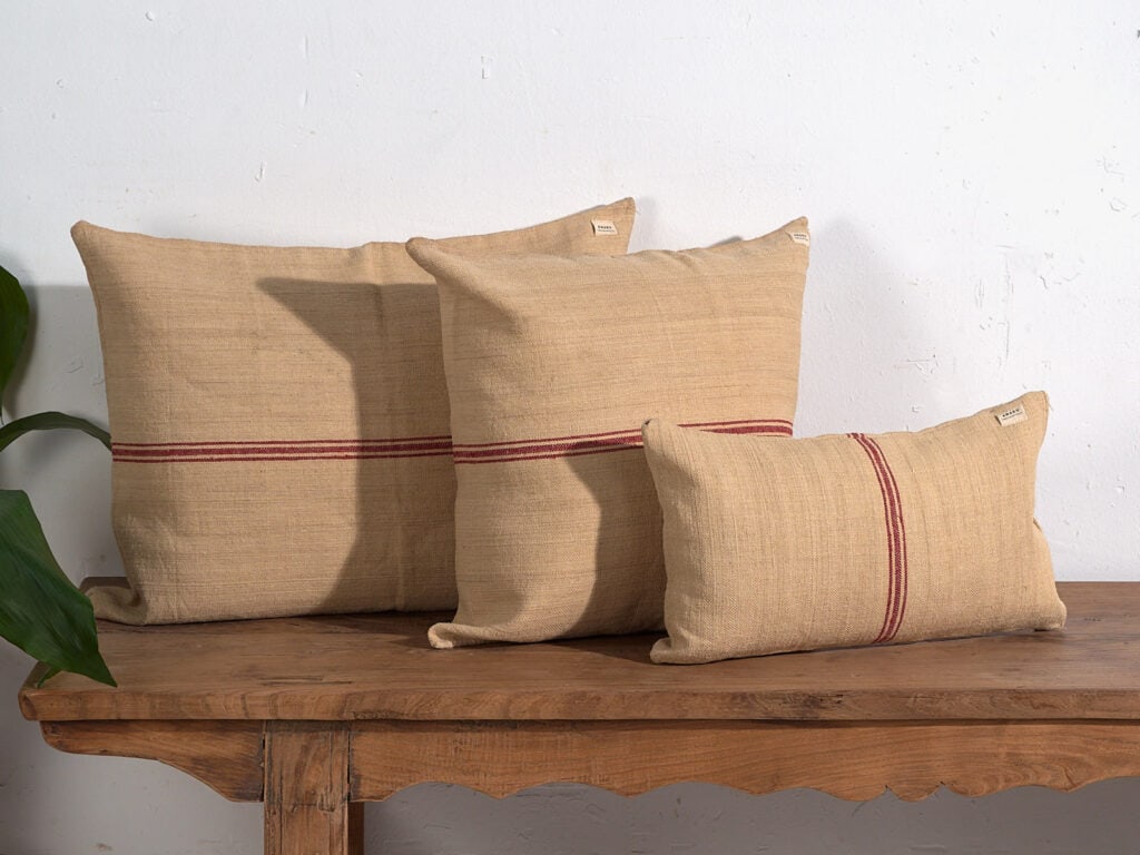 Red antique linen cushions #1