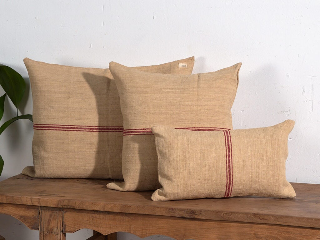 Red antique linen cushions #1