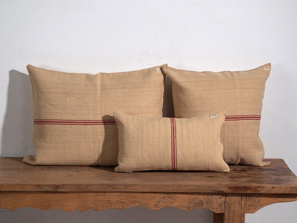 Red antique linen cushions #1