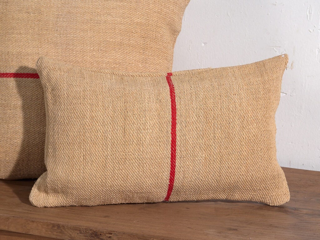 Antique linen cushions with red stripes #3