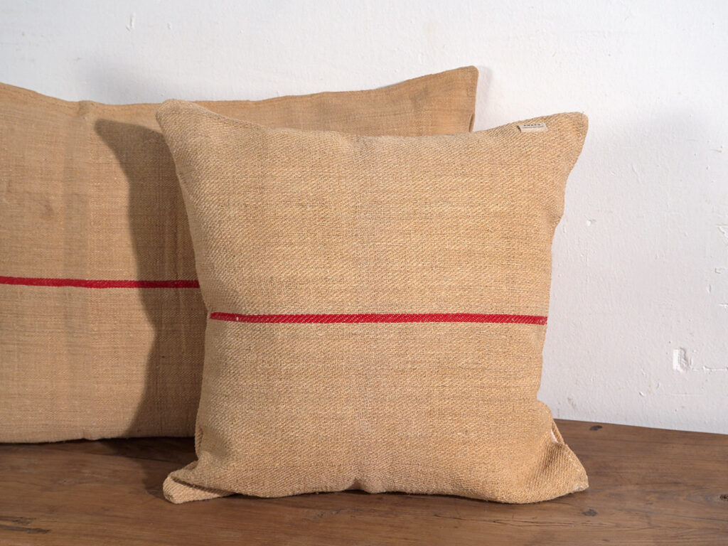 Antique linen cushions with red stripes #3