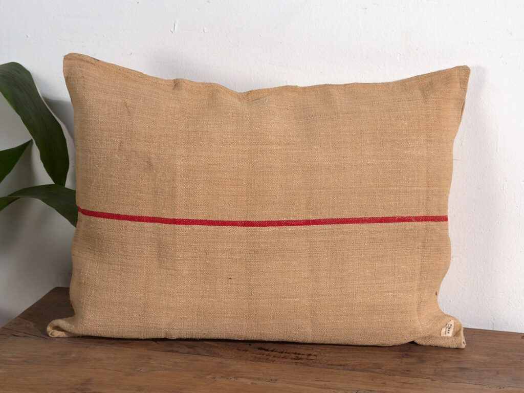 Antique linen cushions with red stripes #3