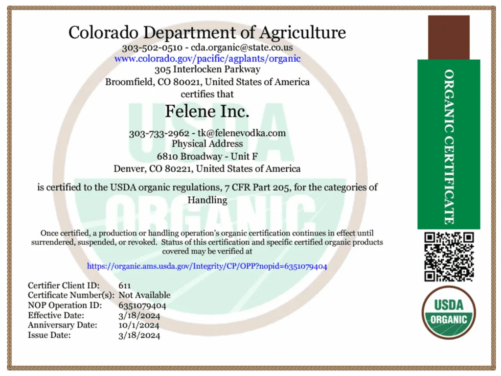 organic vodka certification
