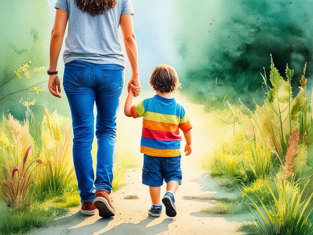 Mutter geht mit Kind