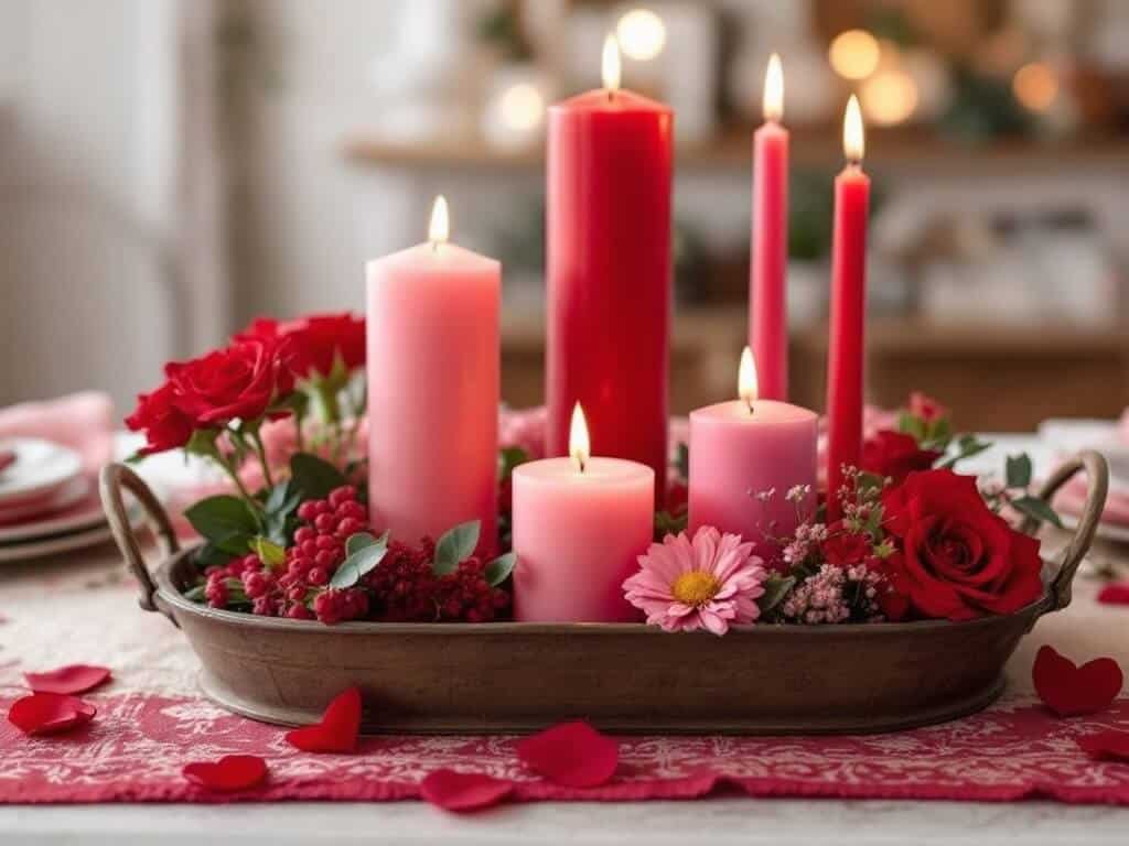 Valentine's Centerpiece Ideas

For your dining table or coffee table, a well-thought-out centerpiece can make a significant impact. Consider a vintage tray filled with candles of varying heights, surrounded by small bouquets of seasonal flowers.