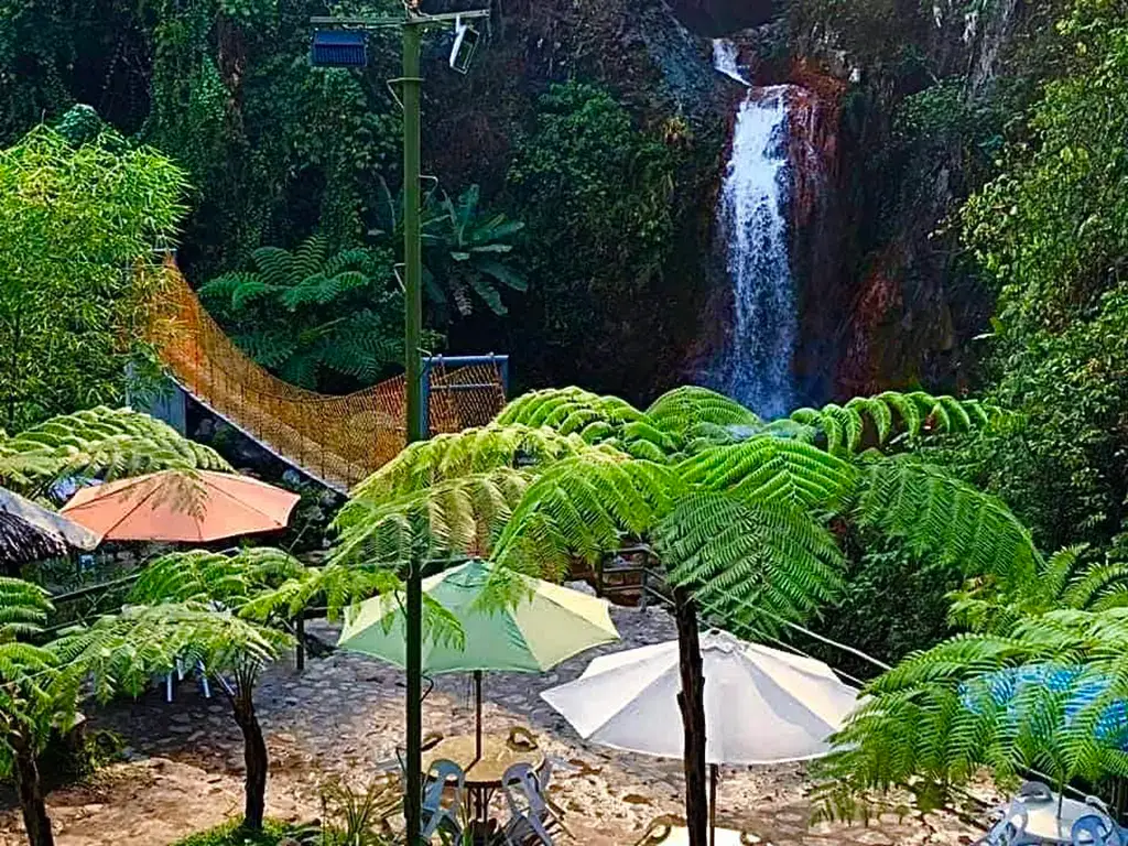 Another aerial shot of the falls and the patio area