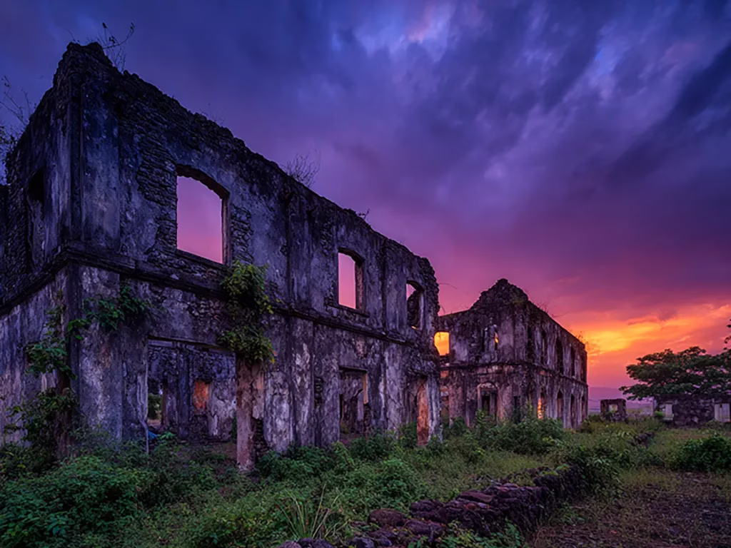 Corregidor Island ruins Spanish barracks twilight ghost legend Philippines WWII historical site.