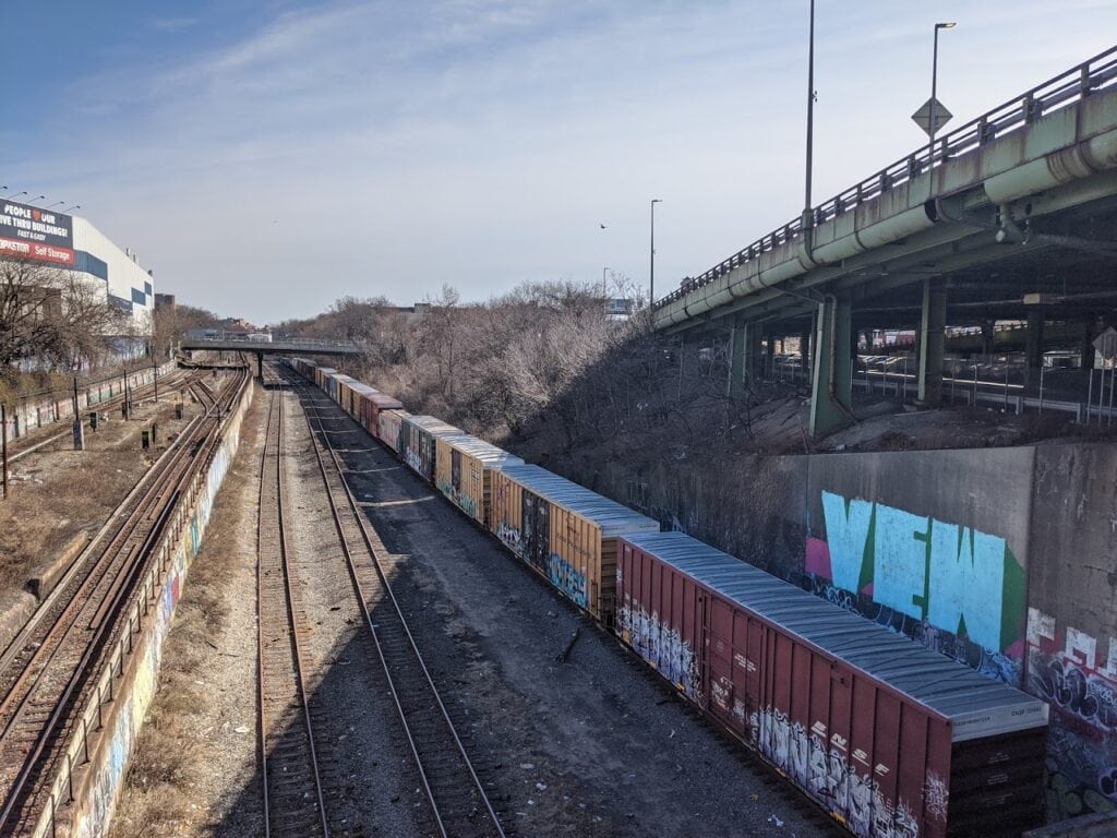 A view of the Bay Ridge Line right of way, the proposed western route of the Triboro rail line