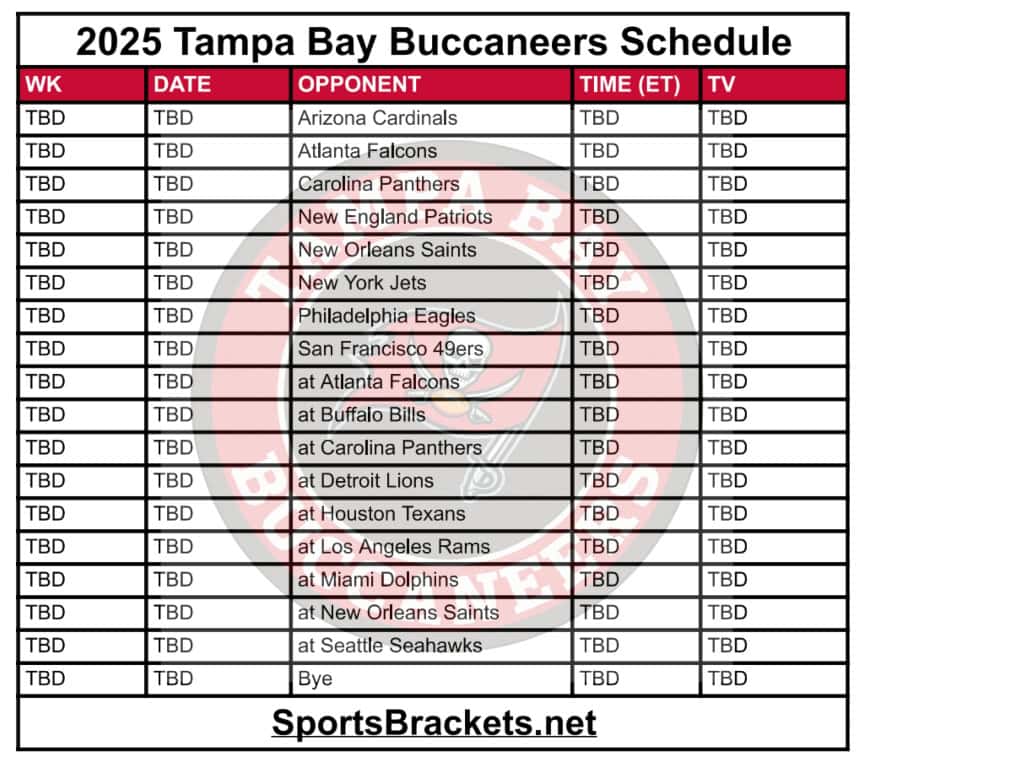 Printable 2025 Tampa Bay Buccaneers Schedule