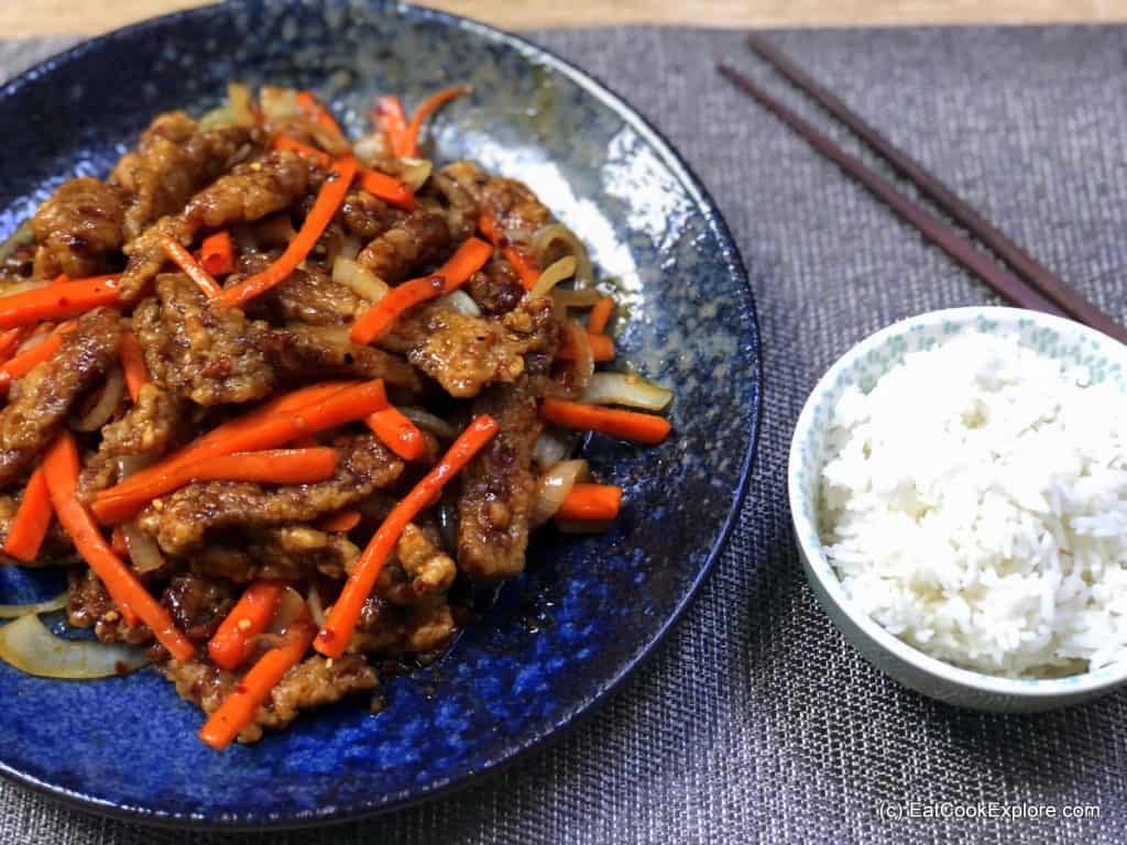 Crispy Chilli Beef recipe 1 Crispy chilli beef with steamed rice